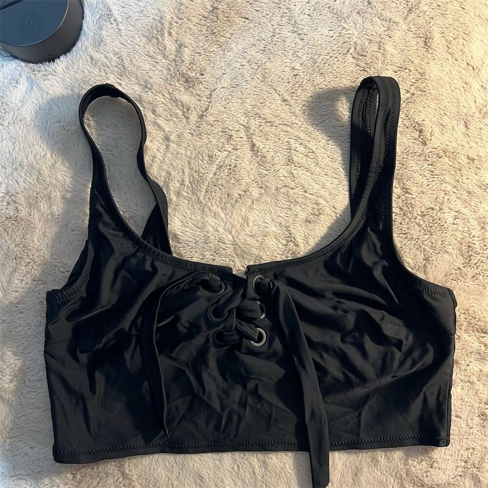 Aerie Women's Black Lace-Up Bikini Top Standard Size L